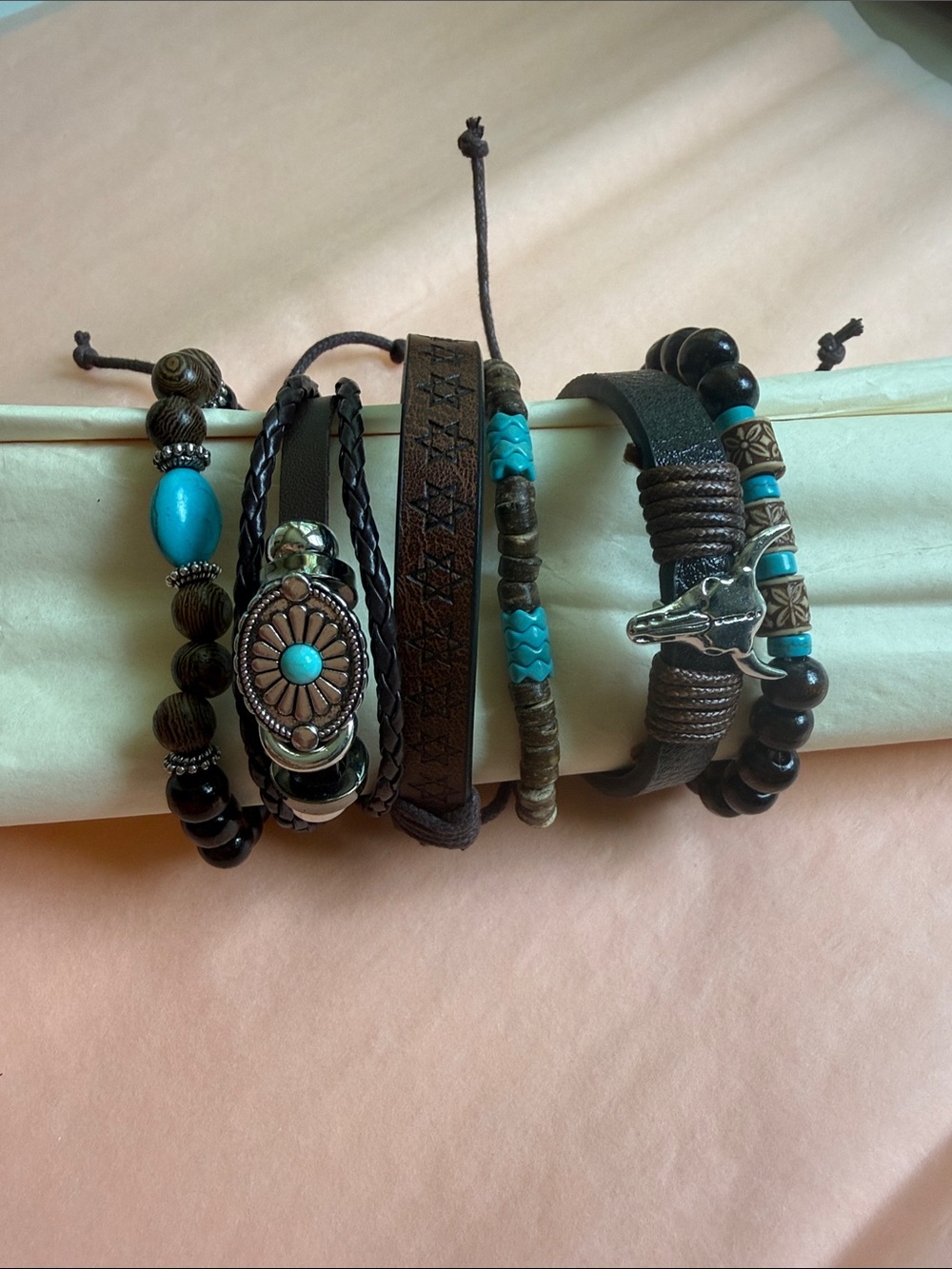 Turquoise & Brown Layered Boho Bracelet Set